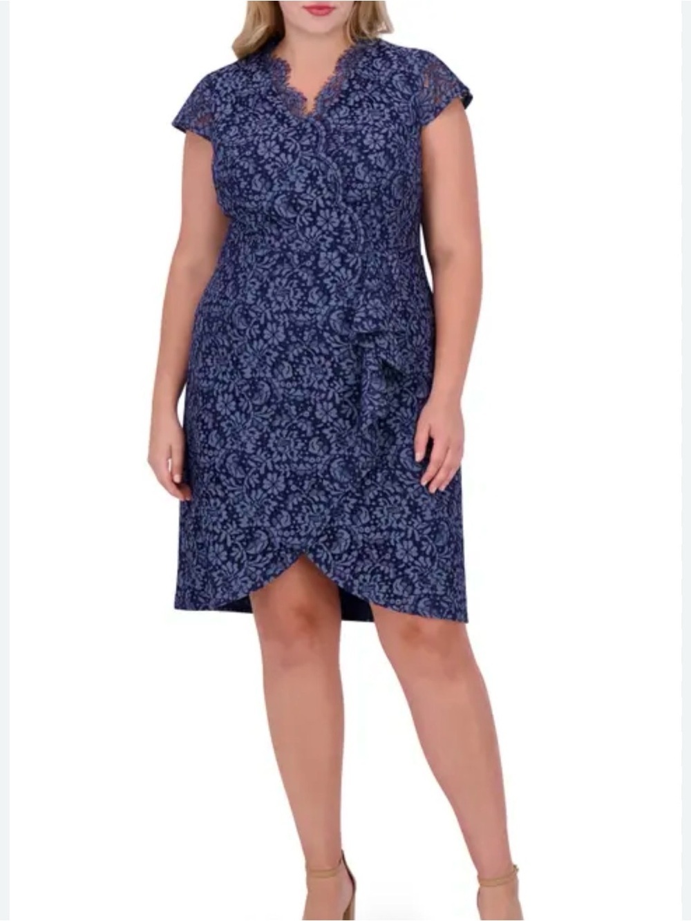 VINCE CAMUTO Dress Plus 20W Scallop Ruffle Sheath Blue Cap Sleeve Lace NEW 2047